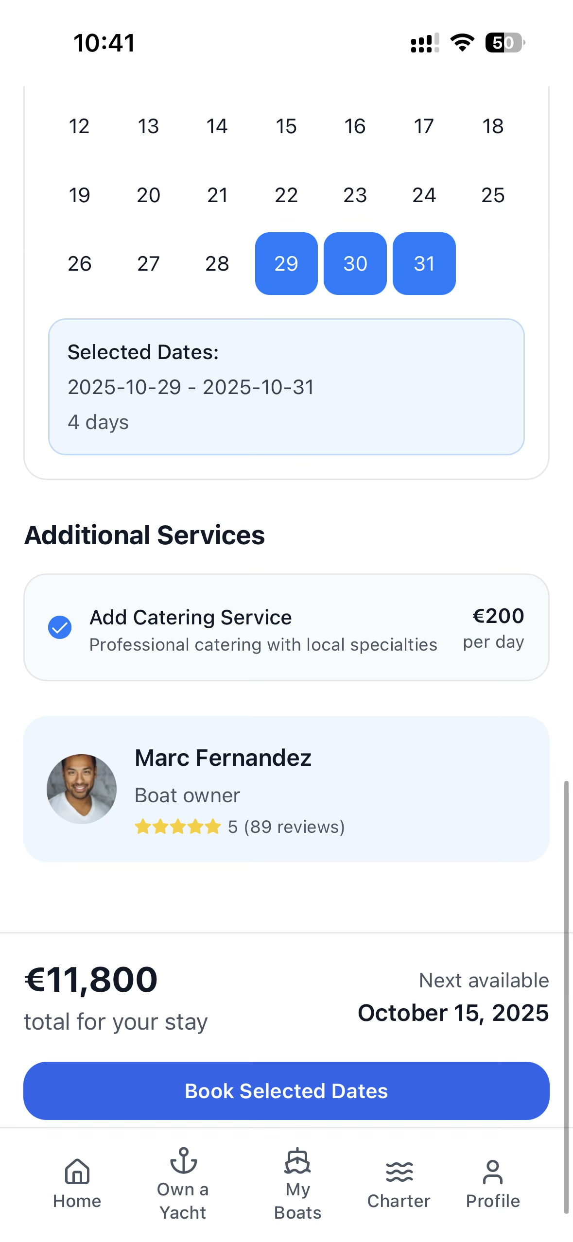 Booking customization and calendar
