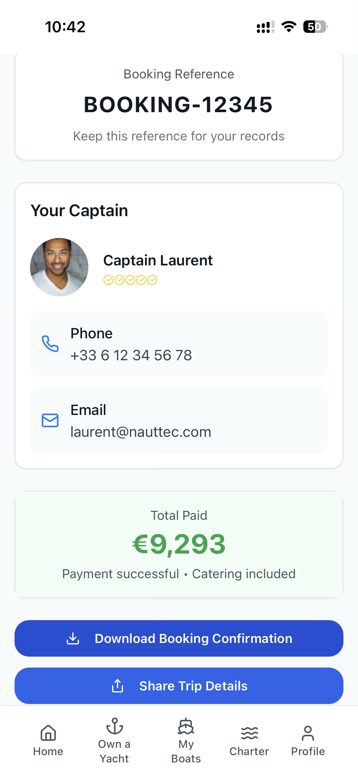 Booking confirmation and payment