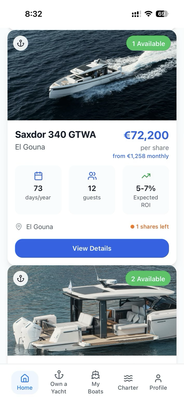 Browse available yachts and shares